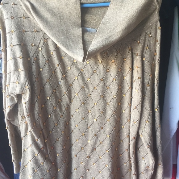 Sweater Golden Sequins Cowl Neck Medium - Picture 1 of 3
